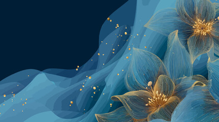Wall Mural - vector horizontal banner with copy space for text, abstract background with flowers and waves -