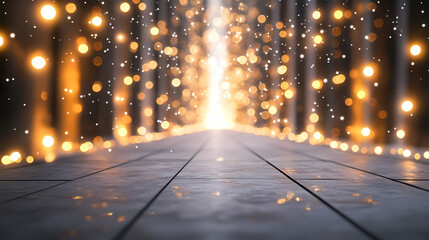 Wall Mural - Generative ai image of empty space in spacious corridor with gray floor and walls surrounded by glowing lights. [Dream Architectures] | Infinite Courtyards | endless space. Illustration
