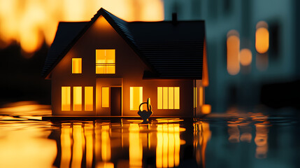 Wall Mural - Illuminated home model with keys: a symbol of new beginnings and real estate. [Dream Architectures] | Infinite Windows | endless views. Illustration