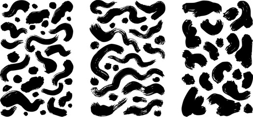 9. Black Abstract Organic Pattern. Circles, Dots, Stripes, Lines Brush Strokes. Modern Printable Background Ornament. Abstract Organic Shape. Grounge Texture Walpaper. Fabric Textile Background