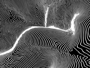 Fototapete - Dynamic black and white vector art featuring wavy, hypnotic lines. The abstract pattern creates an optical illusion effect, perfect for modern, stylish backgrounds or design.