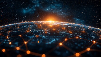 Global network connection, sunrise Earth