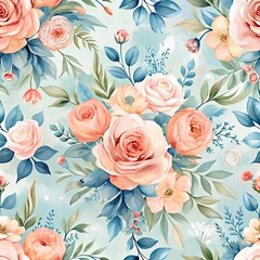  Watercolor Florals in Pale Coral and Dusty Blue