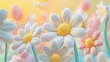 © Photo - Fun squishy rubber daisy flowers in 3D design with light pastel background generative ai