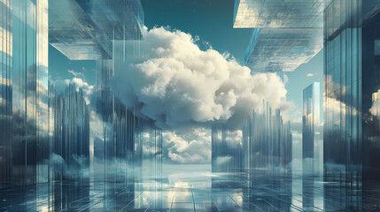 Wall Mural - surreal architecture with a giant cloud inside a metallic room. generative ai image. [dream architec