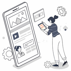 woman managing mobile app development on tablet device digital platform