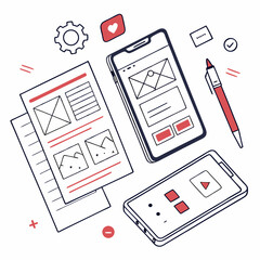 Mobile App Development Ux Ui Design Process Concept With Icons