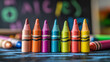 © Farid - Vibrant crayons resting on a classic blackboard, creating a playful educational theme