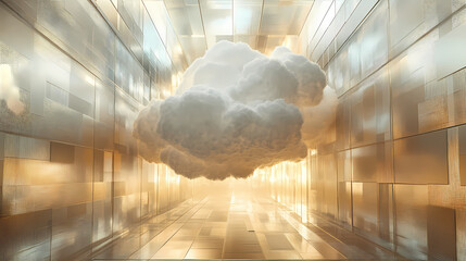 Wall Mural - surreal architecture with a giant cloud inside a metallic room. generative ai image. [dream architec
