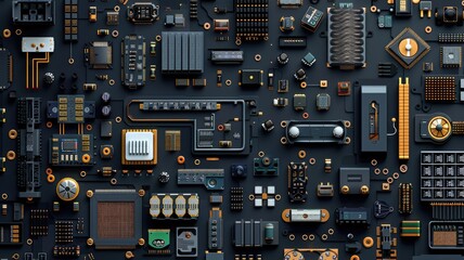 A visually striking abstract representation of technology featuring an array of electronic components, promoting innovation and creativity in design and tools.
