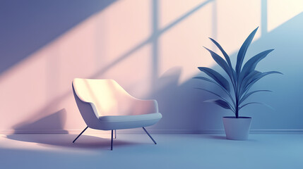 Wall Mural - serene relaxation chair in minimalist interior modern space furniture calm atmosphere wide angle vie