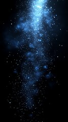 Wall Mural - Sparkling blue particles appear to fall and coalesce against a black background, creating a dynamic effect