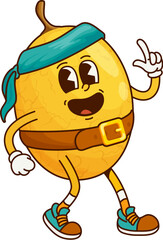 Leinwandbilder - Cartoon groovy tropical fruit pirate or corsair character, vector comic personage. Groovy pirate or Caribbean corsair tropical exotic fruit with sailor bandana and funny smile on cute silly face