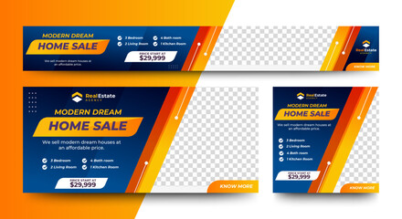 Poster - home rent and sale social media advertising posts digital marketing vector sets. real estate web ban