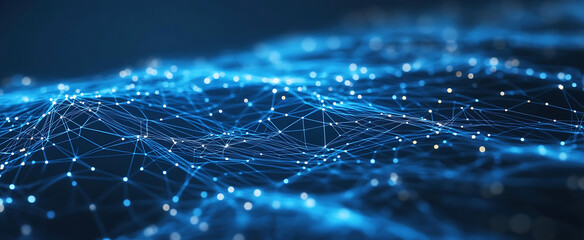 blue technology background with circuit board, ai, and digital data network concept banner for websi