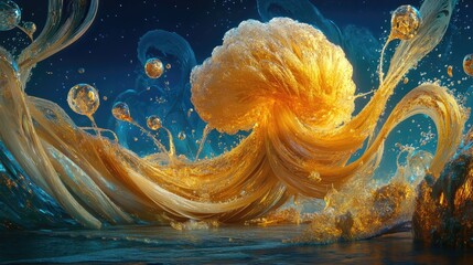 Wall Mural - Abstract digital artwork of an organic, golden form.