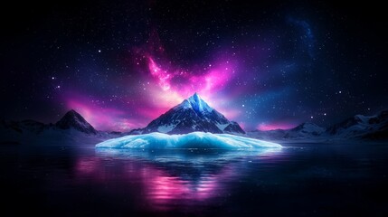 Wall Mural - Ethereal mountain landscape under a cosmic sky