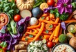© Teepanun - Vibrant colorful array of vegan plant-based foods, dips, plate