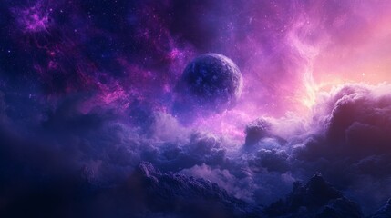 Wall Mural - A single planet in a vast galaxy, illuminated by swirling clouds of color.