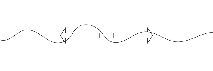 Continuous one line drawing of arrow pointing left and right. Black thin line of two directions arrow icon isolated on white background. EPS vector illustration for banner, template ,web, app, poster.