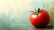© Ampere - Vibrant Still Life Painting of a Juicy Tomato Resting on a Rustic Wooden Table Evoking Natural Beauty