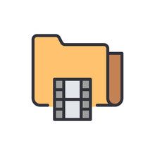 Movie folder colored icons, minimalist vector illustration ,simple transparent graphic element .Isolated on white background