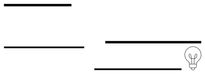 Horizontal lines complement a lightbulb icon on a clean layout. Ideal for creativity, innovation, focus, simplicity, clarity, brainstorming, problem-solving. Flat simple metaphor