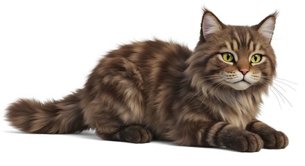 Naklejka na meble Laying Brown Maine Coon Cat Relaxing on a White Background