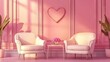 © jenk - A romantic, pink living room with elegant armchairs and a heart-shaped decoration.