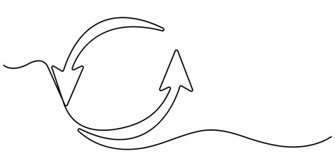 Arrow in a circle icon line continuous drawing vector. One line Arrow in a circle icon vector background. Arrow in a circle icon. Continuous outline of a icon. Linear design. 