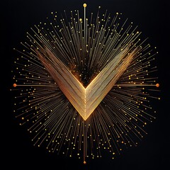 Wall Mural - Golden Rays Forming V Shape with Spheres on End Abstract Design on Dark Backdrop