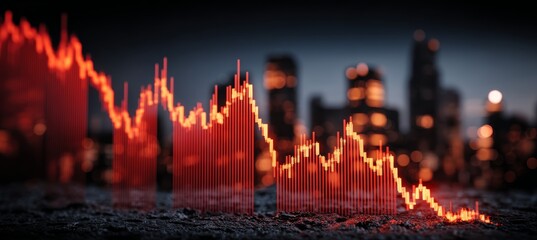 Poster - Stock market crash crisis chart with night city background. Finance statistic value trade data. Bankruptcy investment recession. Generative AI technology.	
