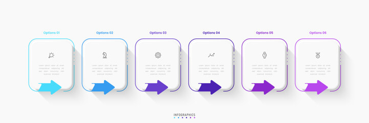 Wall Mural - Vector Infographic label design template with icons and 6 options or steps. Can be used for process diagram, presentations, workflow layout, banner, flow chart, info graph.