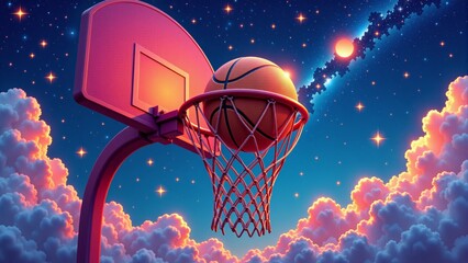 Wall Mural - Basketball Dreams Under a Starry Sky