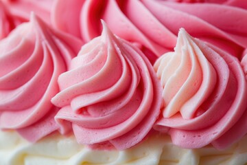 Poster - Macro shot of a dessert showcasing decorative pink and white frosting swirls, perfect for a sweet treat or celebratory event.