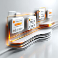 Leinwandbilder - Abstract Data Flow: Orange Connection Across White Platforms in a Minimalist Design