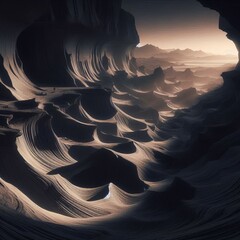 Wall Mural - Shadows pooling a rocky landscape