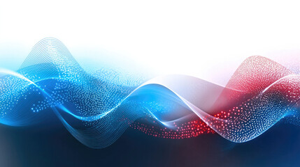 Poster - Abstract background with flowing blue and red wave lines, glowing dots, and smooth gradient, creating modern, dynamic, and energetic digital design
