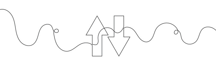 Wall Mural - continuous one line drawing of arrow pointing up and down. black thin line of two directions arrow i