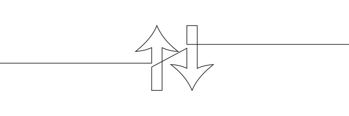 Wall Mural - continuous one line drawing of arrow pointing up and down. black thin line of two directions arrow i