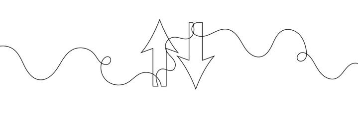 Wall Mural - continuous one line drawing of arrow pointing up and down. black thin line of two directions arrow i