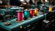 © Caspernik - Colorful thread spools on vintage sewing machine in factory