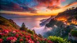© chacoal9653 - Coastal Cliffside at Sunset with Flowers
