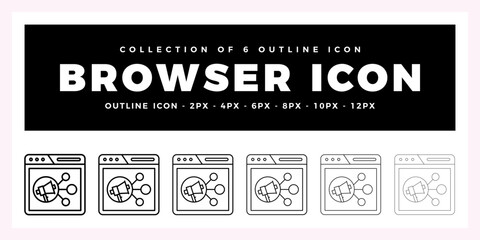 Wall Mural - pack of 6 outline vector browser icon