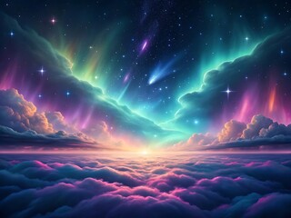 night sky landscape with aurora borealis and stars reflects on the arctic sea under the northern lig