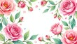 © Wannisa - Delicate watercolor roses and leaves, repeat seamlessly , green, pink, red