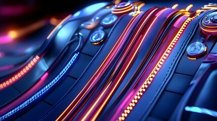 Wall Mural - abstract neon lines, futuristic tech background - futuristic/cyberp.