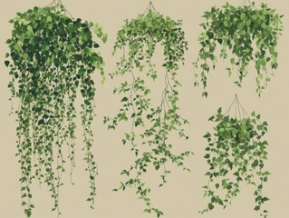 Aufkleber - Hanging plants with green leaves against a neutral background in a studio setting for decoration