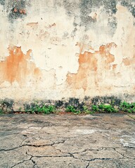 Leinwandbilder - Old weathered wall with peeling paint and cracked concrete floor texture background scene