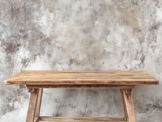 Aufkleber - Rustic wooden table against a textured gray wall for product display and presentation background